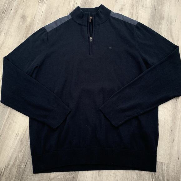 Michael Kors Sweater Mens XL 1/4 Zip Pullover Blue Tight Knit Nylon Shoulders - Picture 3 of 6